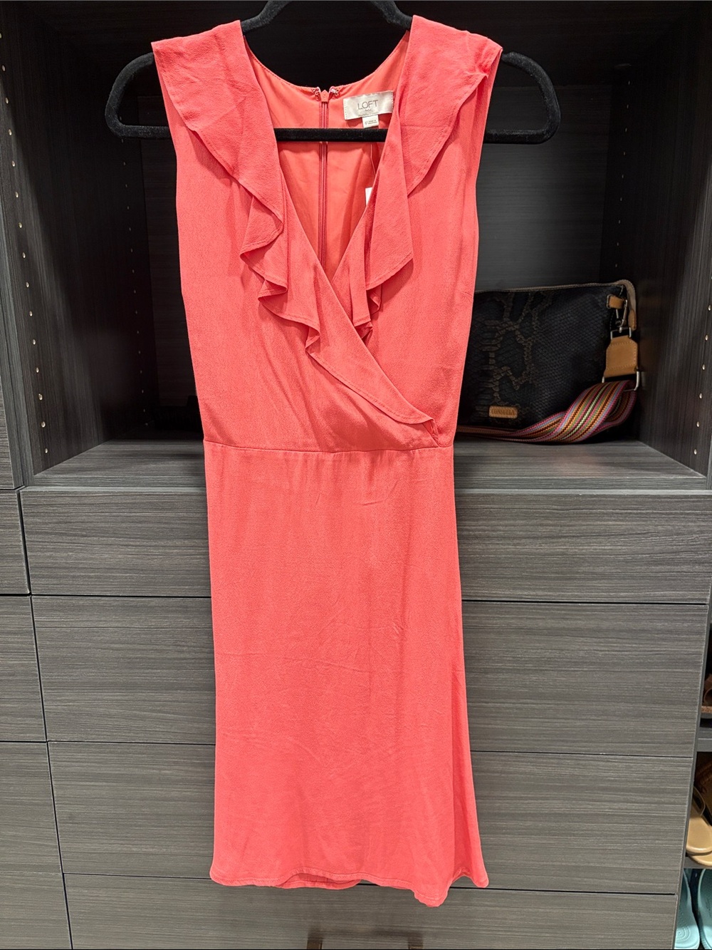 LOFT Coral Ruffle V-Neck Sleeveless Dress - Bright Coral